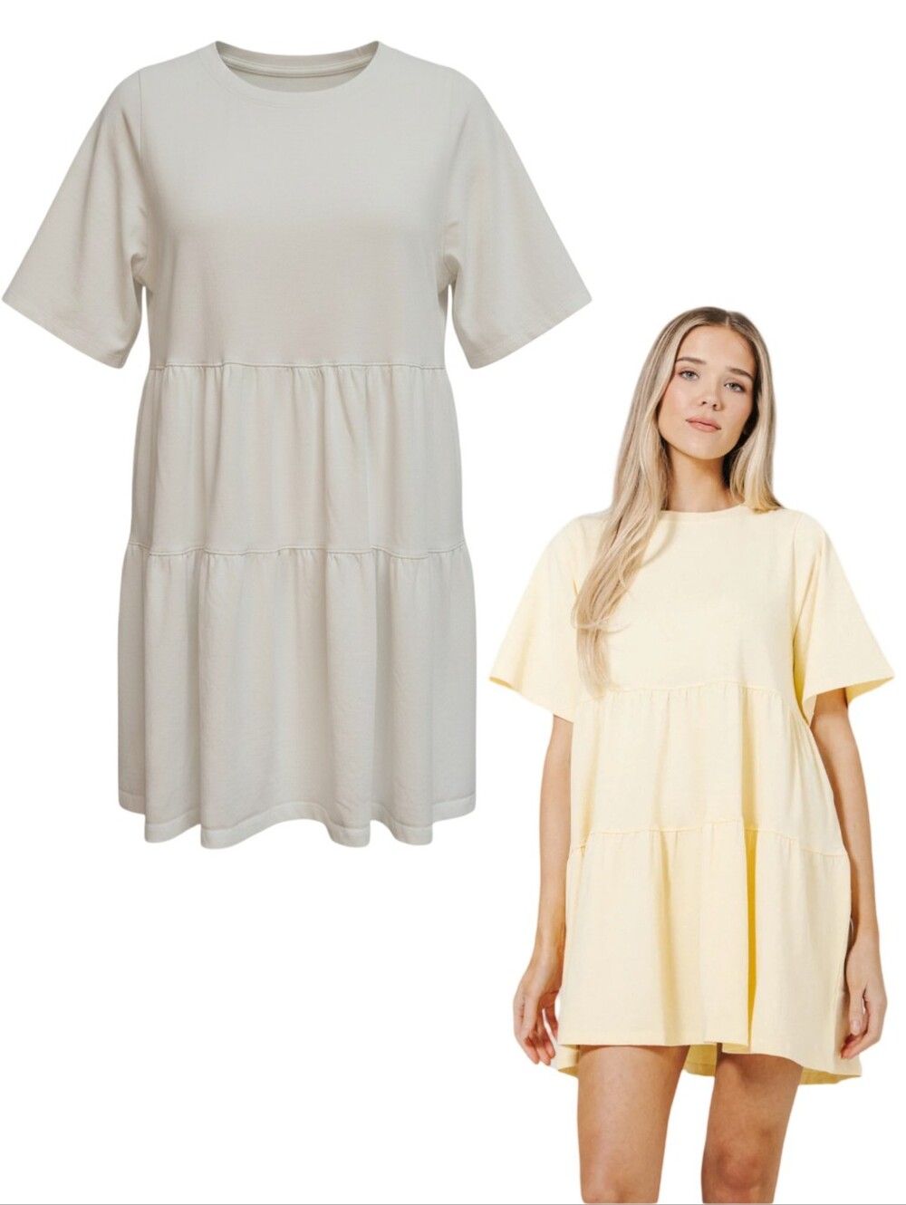 Brunette The label Poplin Tiered Short Sleeve Cotton Mini Dress Oversized S/M